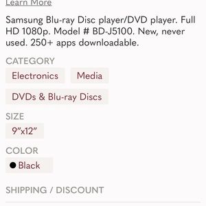 SAMSUNG BD J5100 Blu ray Disc Player Model BD J5100
